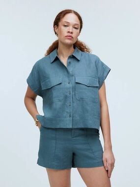 Madewell Cropped Button Front Top - 100% Linen